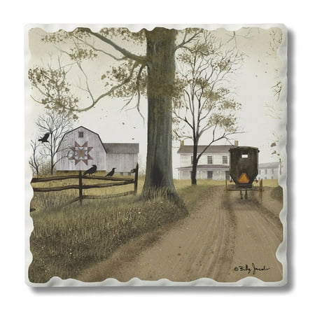

CounterArt Amish Buggy 1 Pack Single Absorbent Stone Tumbled Tile Coaster 4 Square