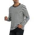 thumbnail image 4 of Camisetas de manga larga de estilo CHIC para hombres, patrón a rayas, cuello redondo, ajuste regular, camisetas de pullover 2XL en negro y blanco, 4 of 6