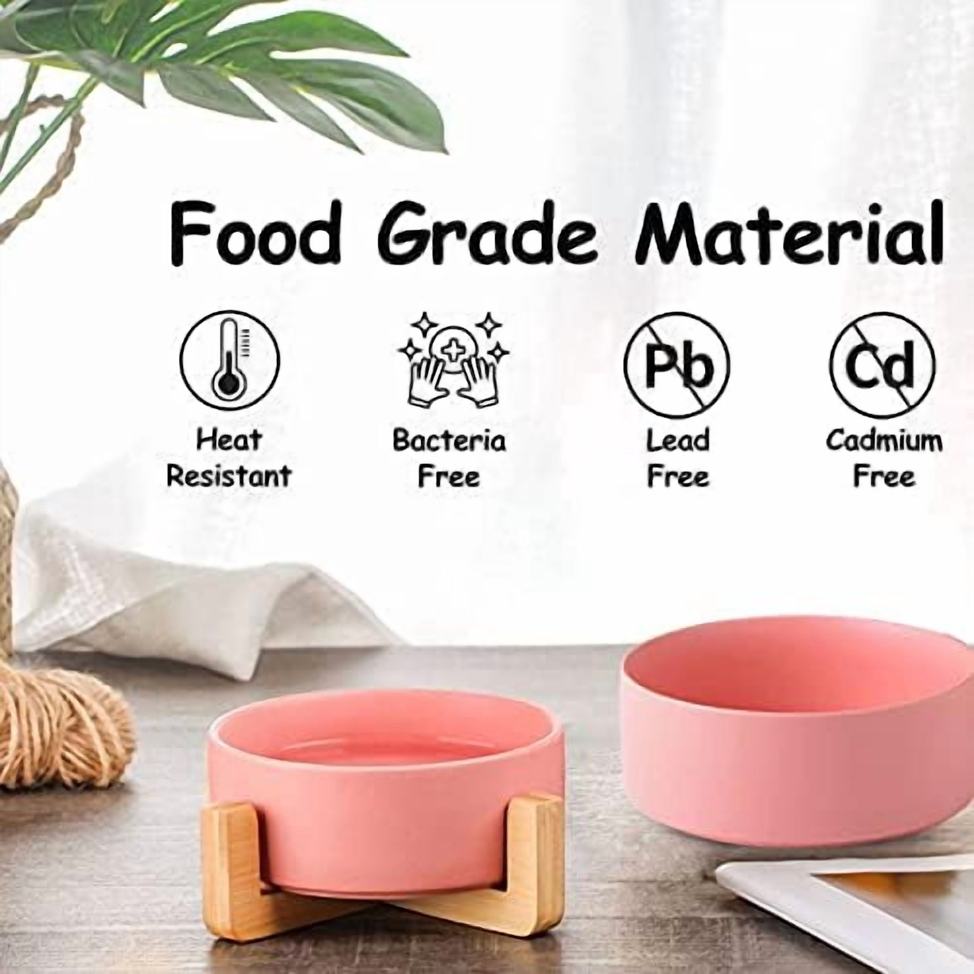 Dog Cat Bowl Ceramic Pink Pet Dish with Stand for Food and Water, Modern Cute Matte Glaze Weighted Pet Bowls Set for Cats & Small Size Dogs 13.5 OZ (5.1In / 1.7 Cups) Pink