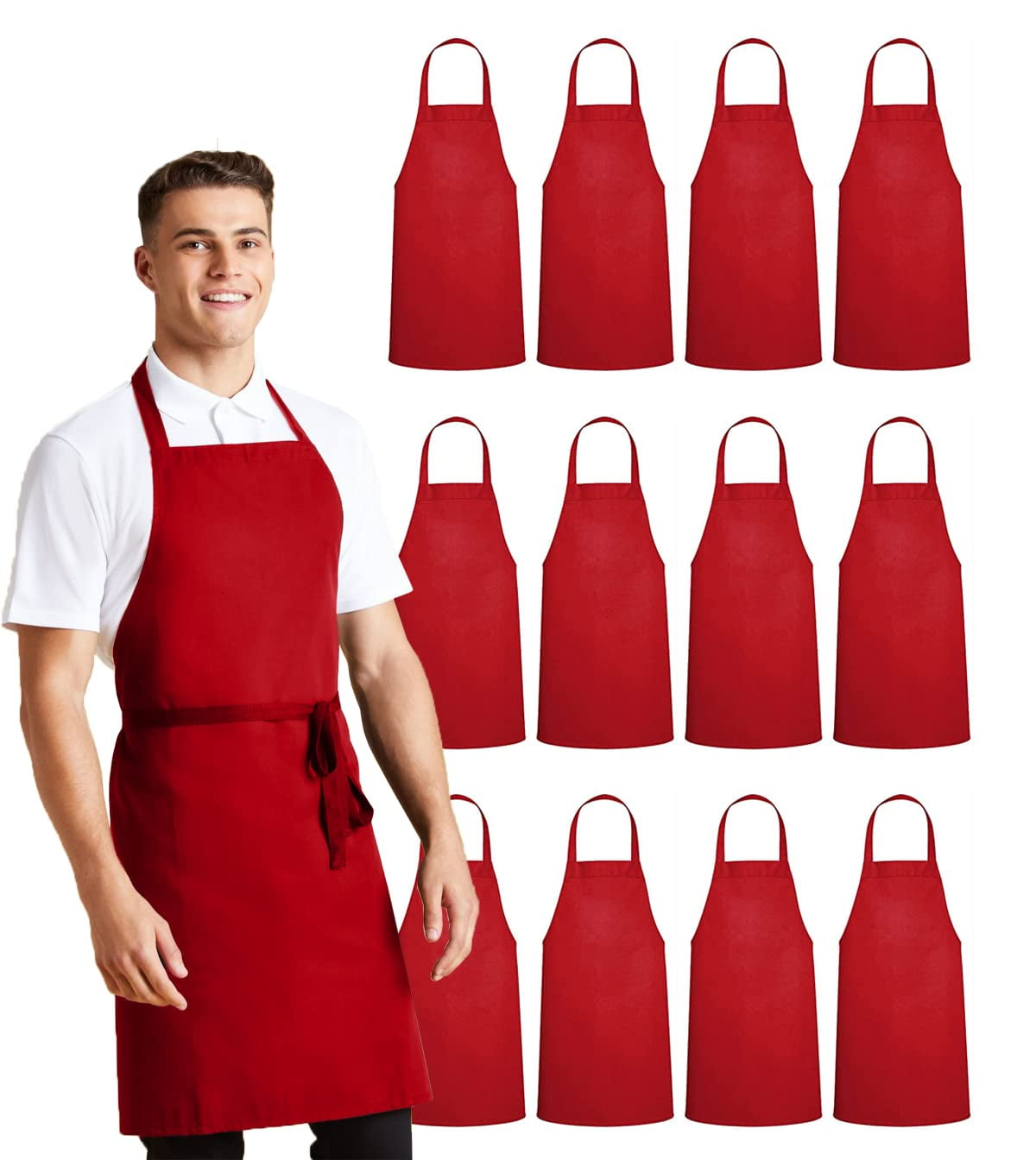 Avalon Kitchen Apron 12 Pack Bulk Red Aprons Perfect Kitchen Cooking