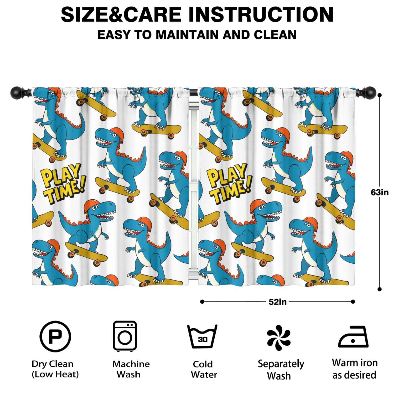 Blackout Kids Curtains,Cute Dinosaur Pattern Childrens Insulated Curtains Set Of 2,Bedroom Essentials,Toddler Room Decor 52x63in(132x160cm)