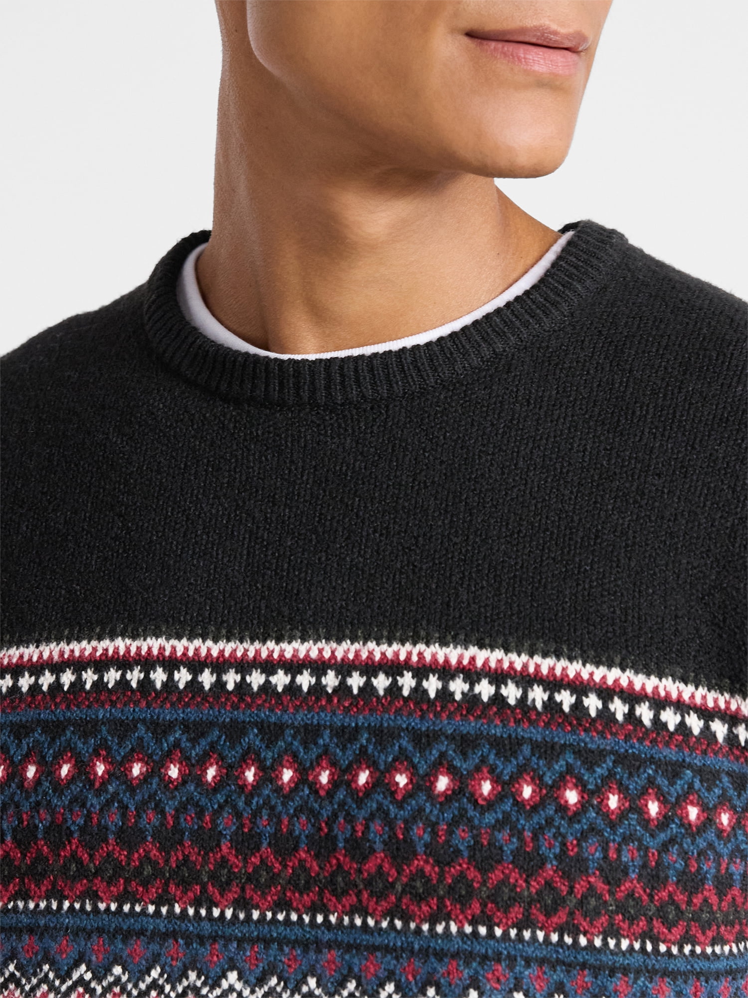 Free Assembly Men's Fair Isle and Print Sweater with Long Sleeves, Size XS-3XL