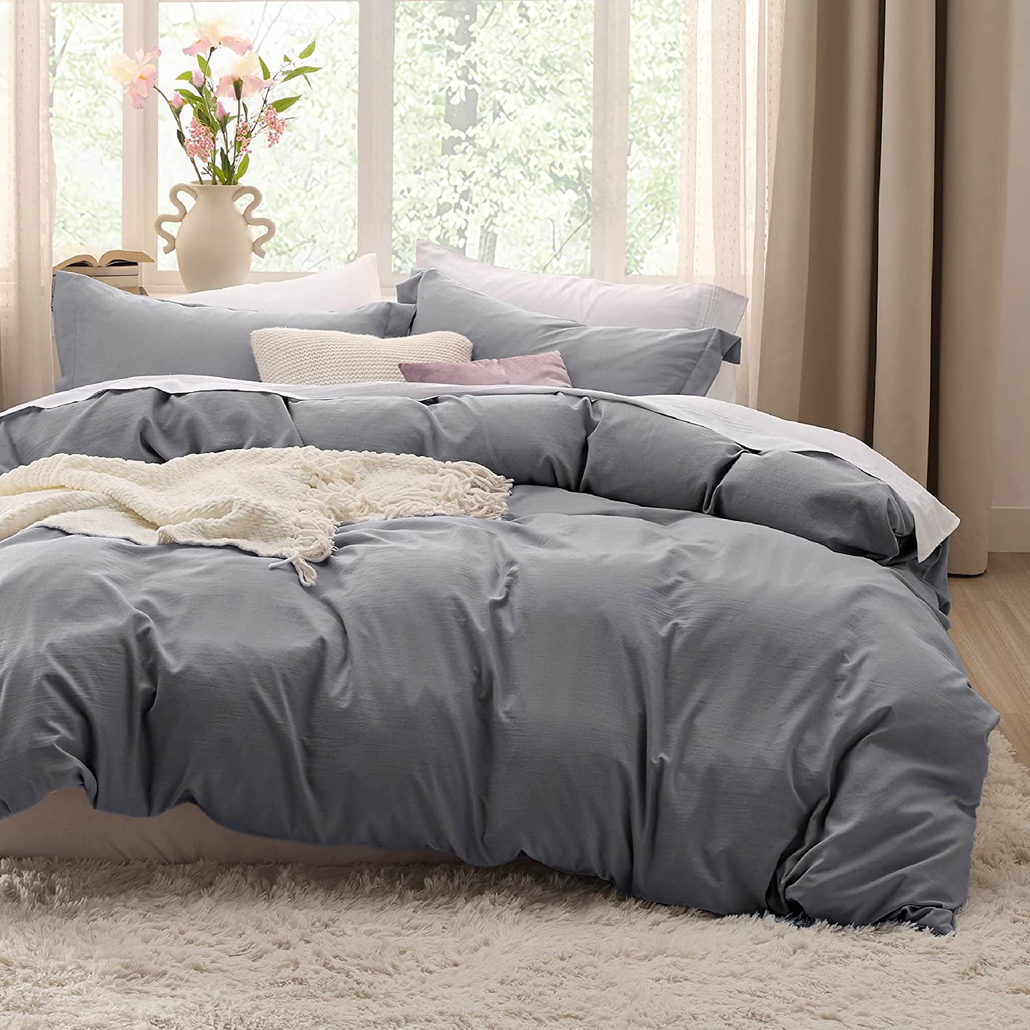 BEDSURE Grey Duvet Cover Queen Size Soft Prewashed Queen Duvet Cover