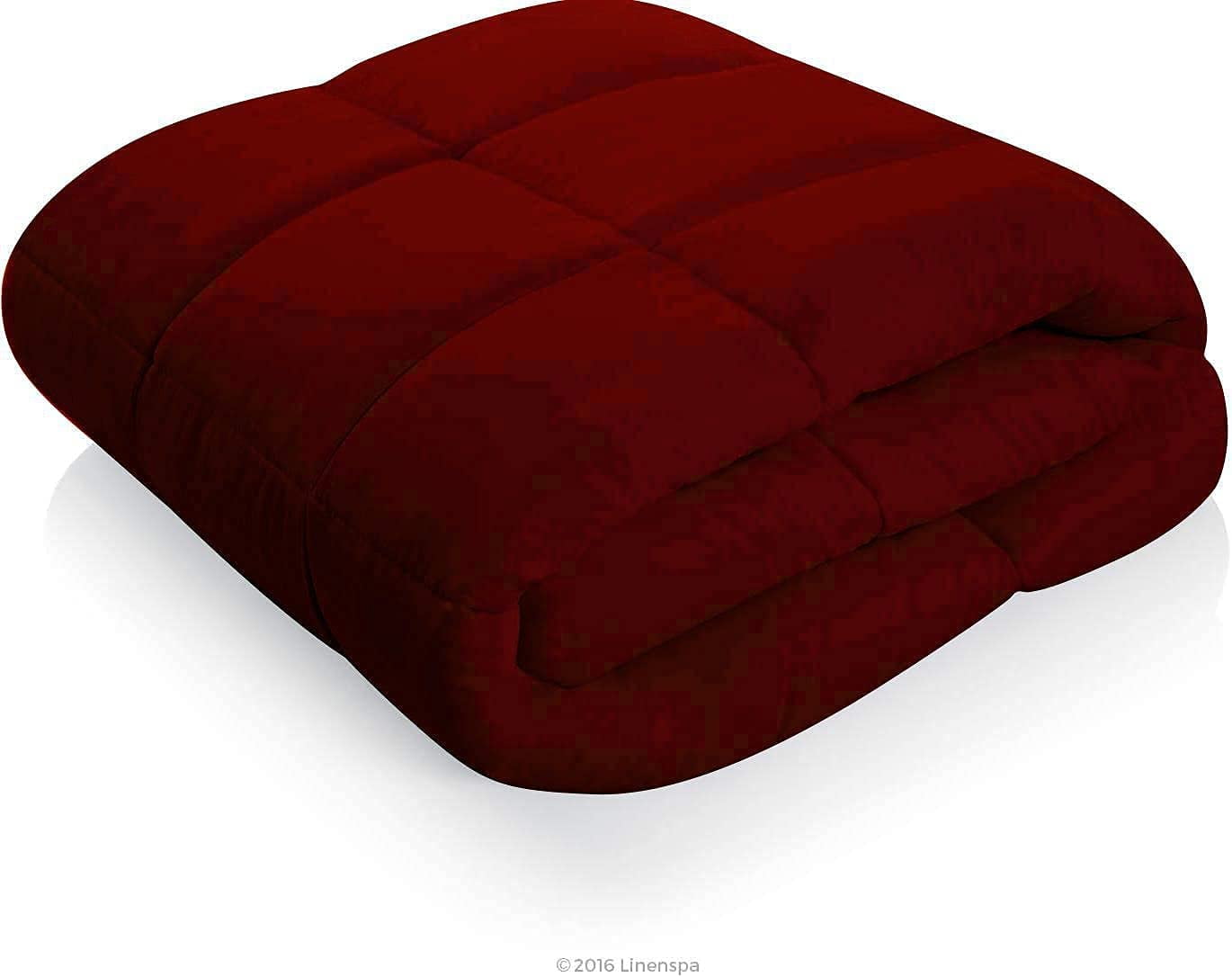Roch Linen Lightweight All Season Down Alternative Comforter - 100% Cotton and Soft Quilted Duvet Insert, Cooling Comforter for Warm Weather/Hot Sleepers -(Full/Queen, Burgundy)