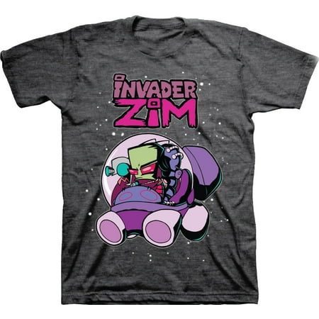 Mens Nickelodeon Invader Zim Shirt - Retro Nick Invader Zim tee - Classic Nick Graphic T-Shirt (Charcoal Heather, Large)