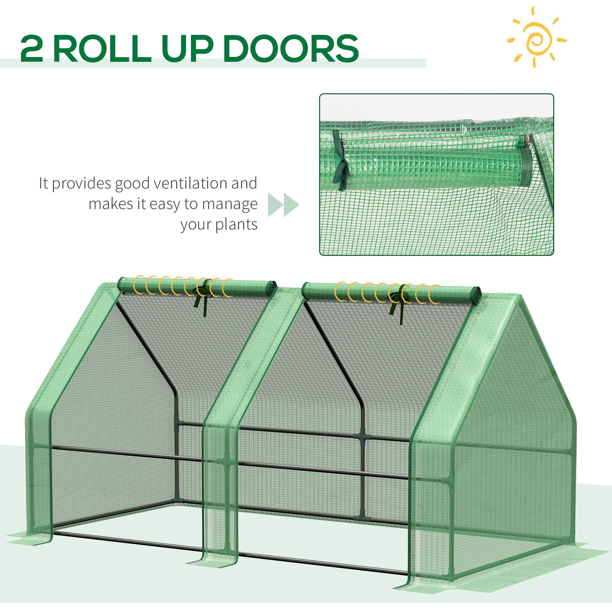 Outsunny 6' x 3' x 3' Mini Greenhouse, Portable Outdoor Plant Hot House with Durable PE Cover and Steel Frame, Roll-up Windows & Zippered Doors for Garden Flowers and Vegetables, Green