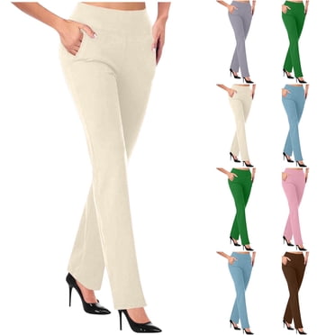 Qingpeng Women's High Waist Pull-On Dress Pants Tummy Control Pants for Work Business Casual Office Trousers with Pockets