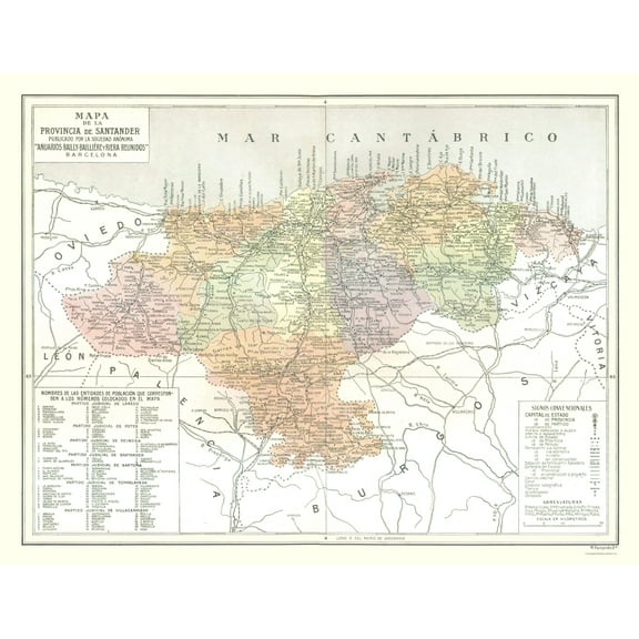 Historic Map - Santander Spain - Pompido 1913 - Vintage Wall Art