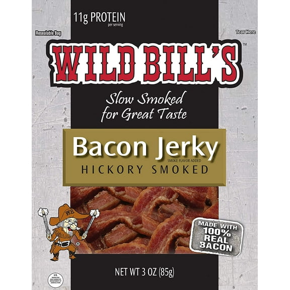 Wild Bill’s Delicious Hickory Smoked Bacon Jerky, 3 Ounce 3 Pack Bulk