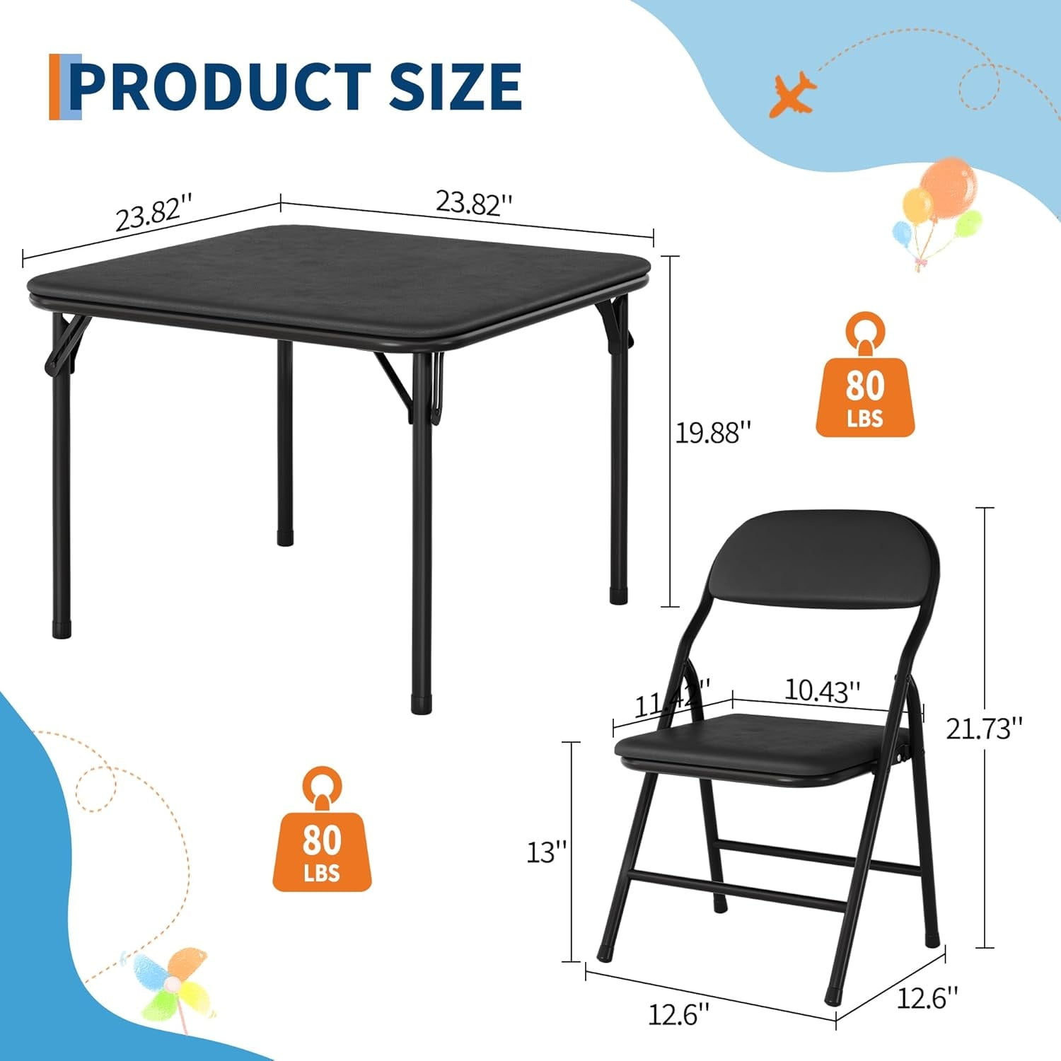 3/5 Piece Kids Folding Table and Chairs Set, Toddlers Boys Girls Games Table and Chairs Set, Activity Table and Chairs Set for Dining Room,Daycare,Classrooms