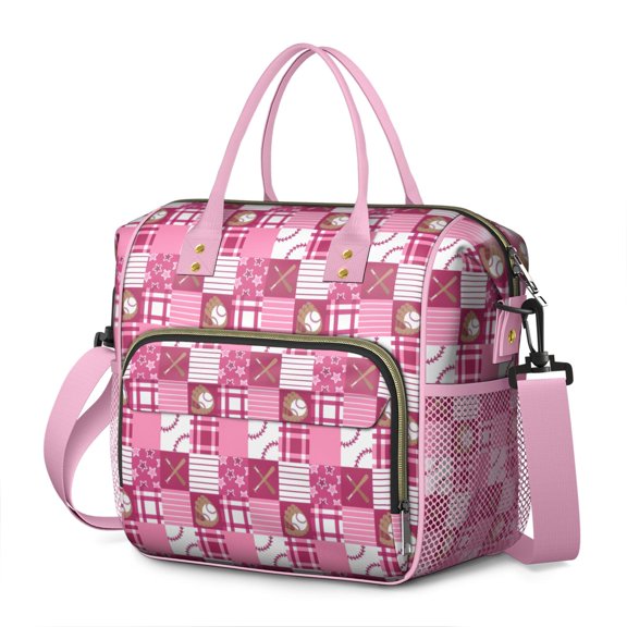 Pink Plaid Baseball Pattern Womens Lunch Box for Work,Insulated Large Lunch Bag for Tween and Teen,Loncheras Para Mujer,Leakproof Adult Lunch Bag for Work,Beach,Travel,Picnic,Camping