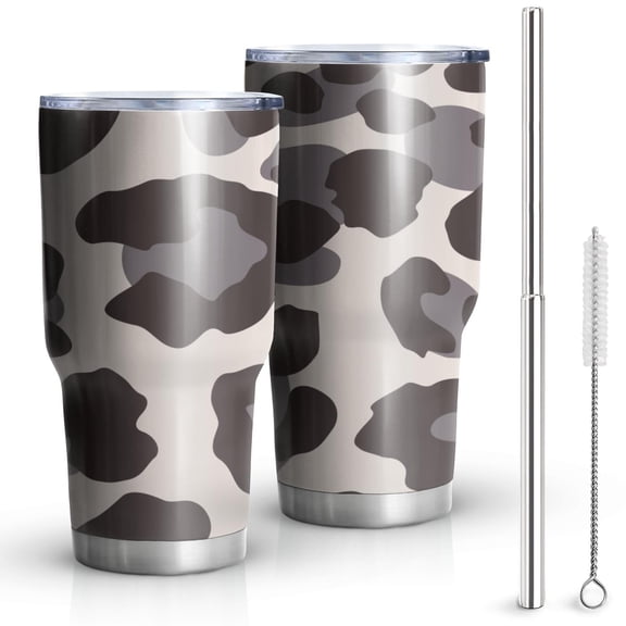 30oz Beige and Black Of Leopard Print Tumblers Stainless Steel Tumbler with Lid and Straw,Vacuum Insulated Double Wall Travel Tumbler Cups Mug with Cleaning Brush for Coffee,Tea