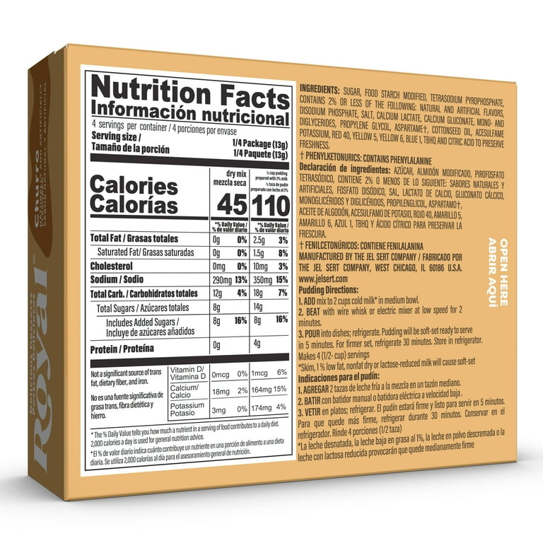 Royal Churro Instant Pudding Mix and Pie Filling, Fat-Free, 4