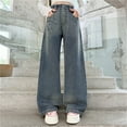 thumbnail image 6 of GiLiling Teen Girls Elastic Waist Baggy Jeans High Waist Wide Leg Cargo Denim Pants Y2k Vintage Aesthetic Style (Blue, 11-12 Years) (Blue, 9-10 Years), 6 of 8