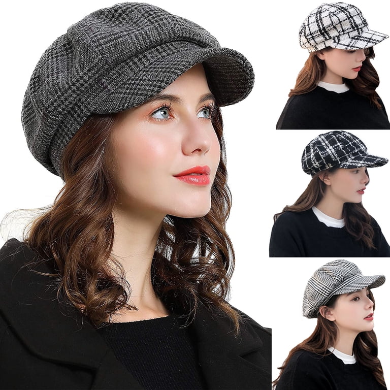 Classic Plaid Newsboy Hat Vintage French Style Beret Hats Classic Painter Cap Vintage Plaid Beret Octagonal Hats For Women Classic Woolen  main image 4