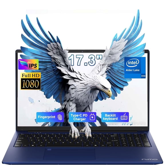 ESOOR 17.3 Inch Business Laptop Computer Webcam, Intel Quad-Core N100, 16GB RAM, 1TB SSD, Backlit Keyboard, Wi-Fi, Fingerprint , Type-C, Windows 11