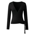 thumbnail image 4 of Women Wrap Top Long Sleeve V Neck Workout Yoga Shirt (Black S), 4 of 4