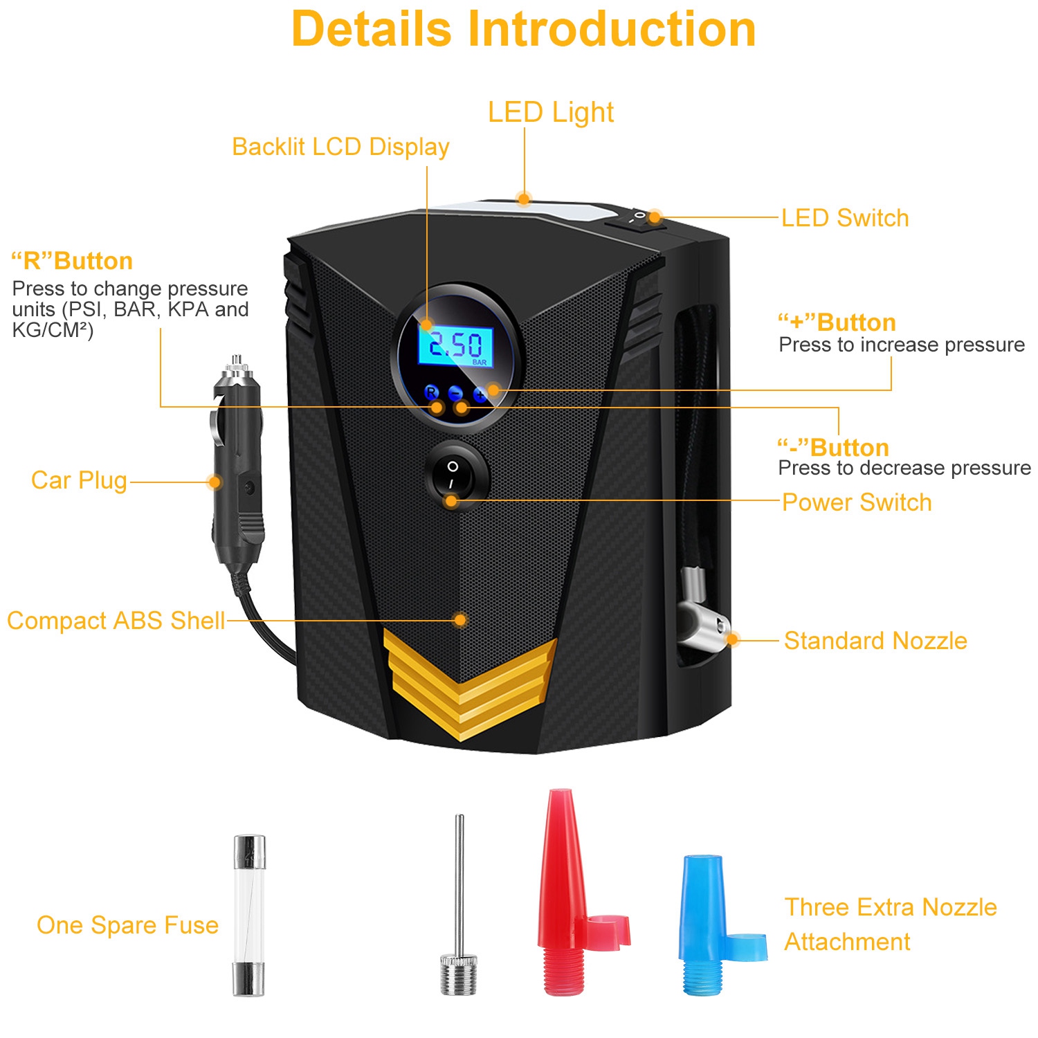 Tire Inflator Car Accessories TeqHome 150PSI Portable Air Compressor Air Pump for Car Tires 12V DC Auto Pump with Digital LCD Display for Bicycle Balls