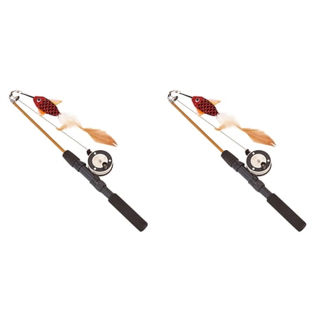 2PCS Cat Teaser Wand Toy - Flexible Fishing Pole Cat Toy with Interactive Feather Attachment Telescopic Fishing Rod Design for Kittens & Adult Cats Durable Play & Exercise Toy