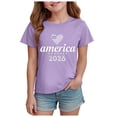 thumbnail image 1 of Akiihool T-Shirts à Col Montant pour Fille T-Shirt à Imprimé Graphique pour Fille Col Rond Manches Courtes T-Shirts d'Été Mignons Tendance Hauts (Violet, 11-12 Ans), 1 of 4