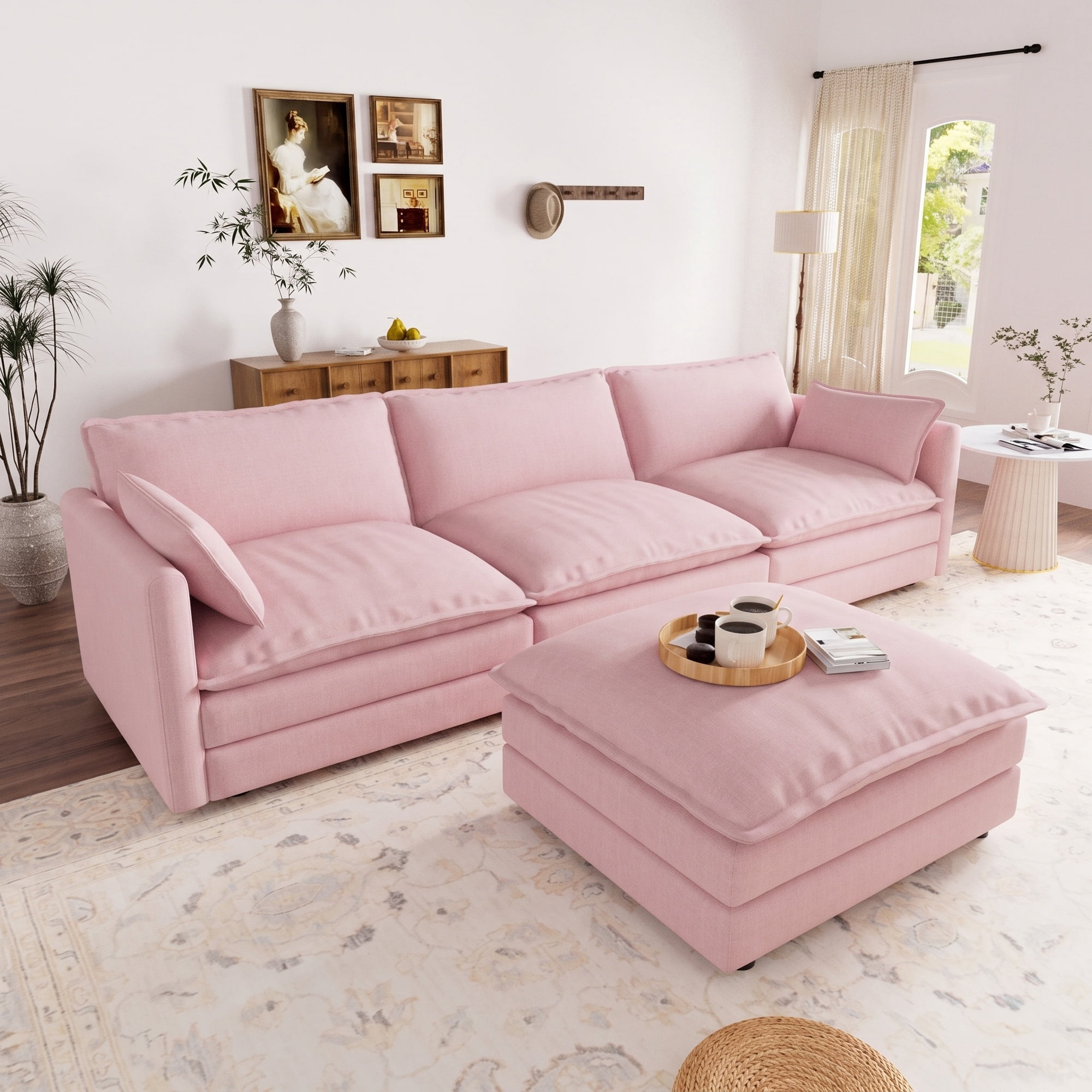 Muumblus Sectional Sofa, Chenille L-Shaped Sofa with Reversible