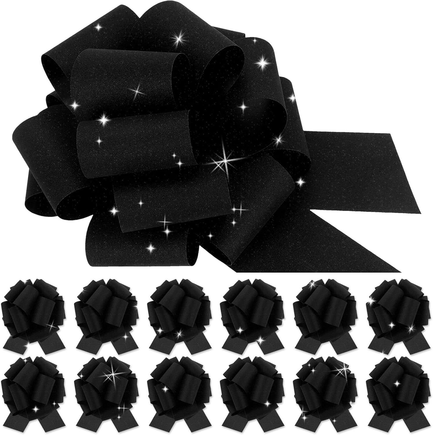 Large Black Pull Bow for Gift Basket Wrapping Xmas Bows Presents Wrap Ribbon Christmas Tree Ornament Wine Bottles Bouquet Flower Valentine's Day Party Decor (Black-I)
