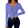 thumbnail image 6 of ClodeEU Womens Button V Neck Striped Tshirt ,Long Sleeve Slim Fit T Shirts Casual Trendy Tops Blue,Womens Plus S, 6 of 8