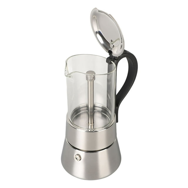 BuyWeek Moka Pot, Stovetop Coffee Maker Crystal Glass Top Stainless Steel Stovetop Espresso Maker Italian Coffee Maker for 6 Cups