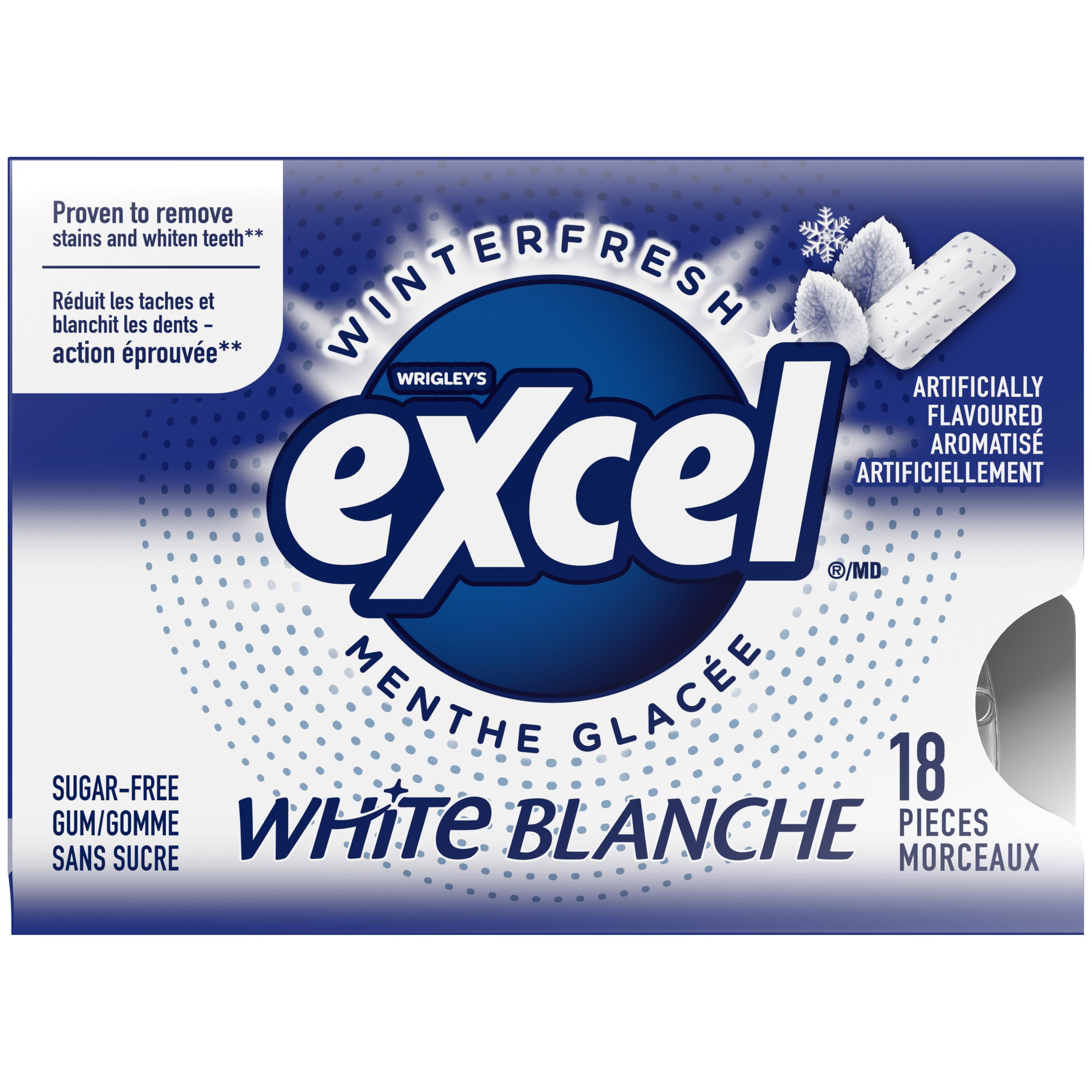 EXCEL White Winterfresh, Teeth Whitening Sugar Free Chewing Gum, 18 Pieces, 3Packs, 3 Packs, 18Pellets