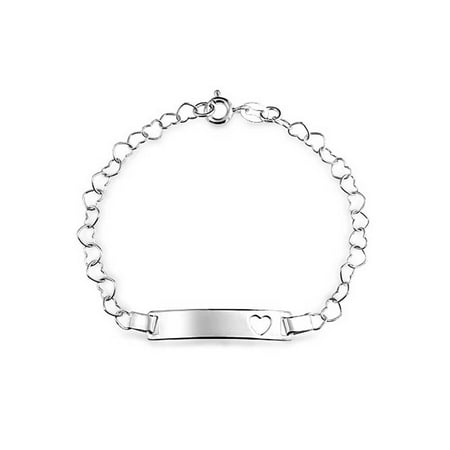 Sterling Silver Open Heart Chain Baby ID Bracelet 6in