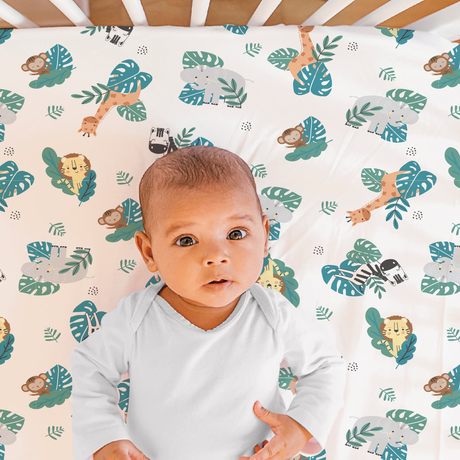 The Peanutshell Safari Adventures 4 Piece Baby Nursery Crib Bedding Set, Quilt, Crib Sheets, Crib Skirt, and Mobile