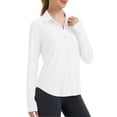 thumbnail image 5 of Women's Solid Color Casual Long Sleeve Collared Sun Protection Shirt | CSEONE,White XL, 5 of 6