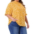 thumbnail image 2 of DARING DIVA Women's Plus Polka Dots Print Ruffle Hem Mock Neck Blouse 1X Yellow, 2 of 7