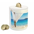thumbnail image 2 of Balinese Piggy Bank, Beach Through Balinese Bed Summer Sunshine Clear Sky Honeymoon Natural Spa Picture, Ceramic Coin Bank Money Box for Cash Saving, 3.6" X 3.2", Blue White, by Ambesonne, 2 of 4