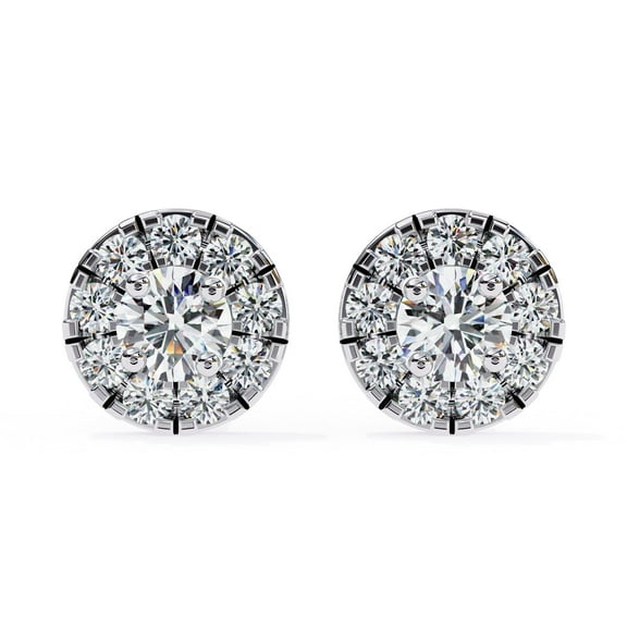 0.3 Carat Round Moissanite Halo Stud Earrings in 925 Sterling Silver with Screw Back – Elegant Everyday Jewelry