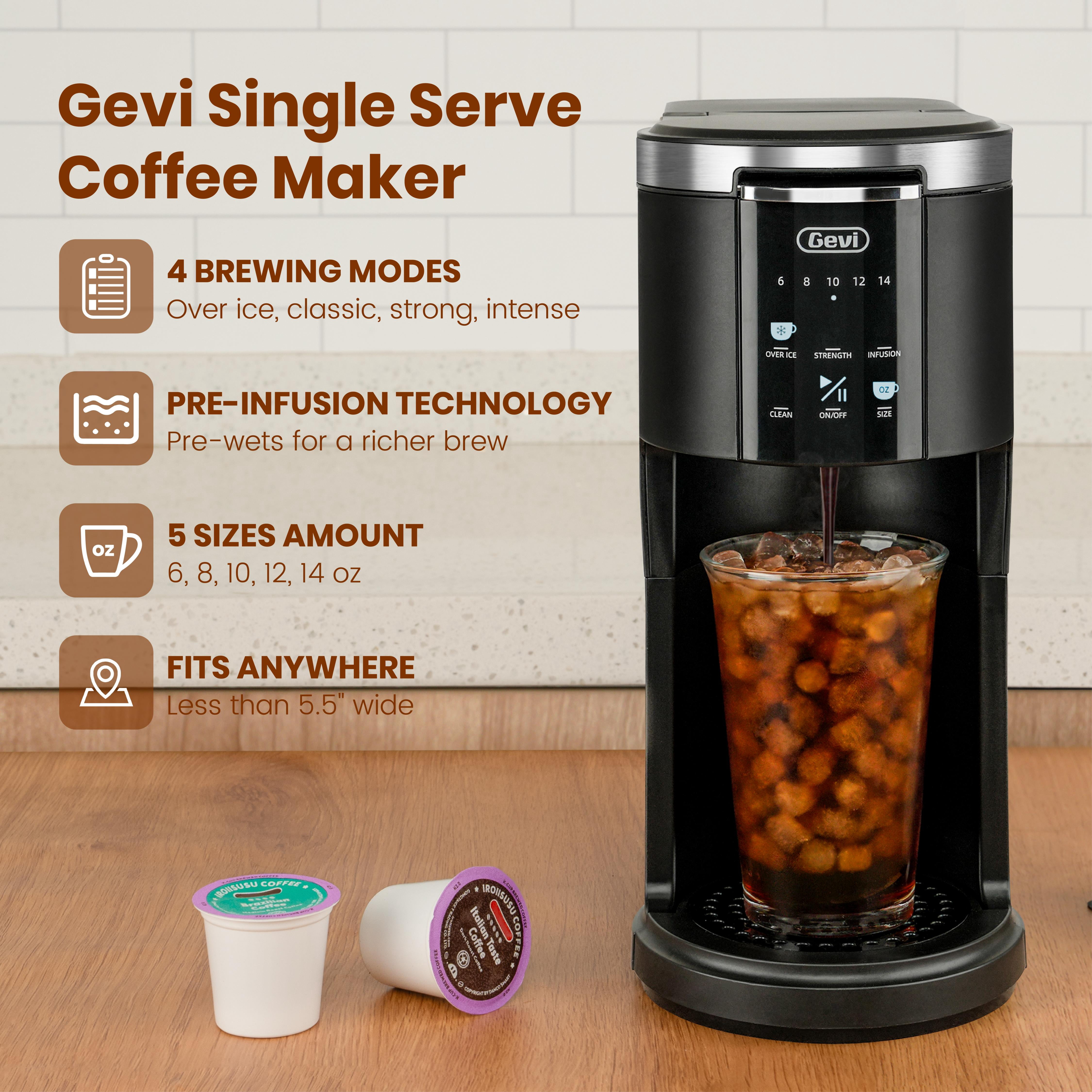 Gevi EzPod Compact Single Serve Coffee Maker, Pod Coffee Maker Compatible with Single-Serve Pods and Ground Coffee, 40 oz Reservoir, Portable, Ideal for Office, Camping, 1000W Iced Coffee Maker