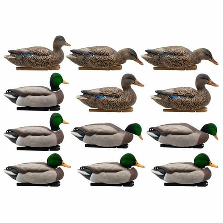 Avian-X TopFlight Floating Duck Decoys Fusion Pack with Flocked-Headed Mallard Drakes - 12 Pack