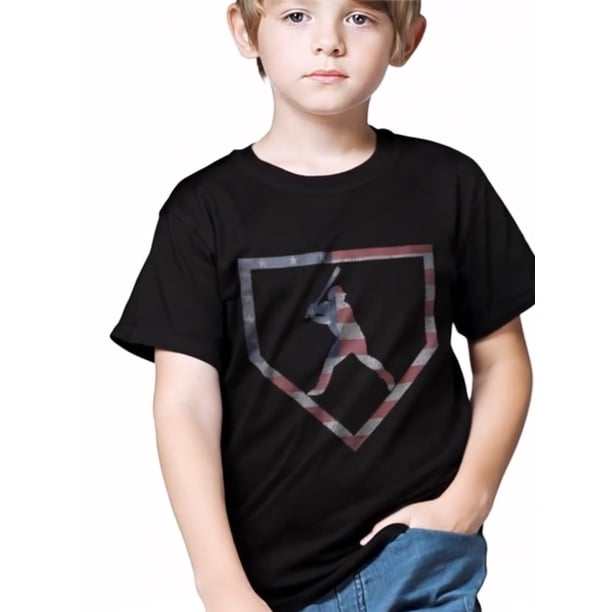 Kids Vintage American flag Baseball USA T-Shirt Trendy Cotton Tops Short Sleeve, Street Short Sleeve Tee, Comfort Tee, Casual Summer Tee, Must-have Fashionable Tee
