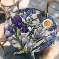 thumbnail image 2 of Spring Flowers Round Tablecloth, Fitted Table Cover with Elastic for 36"-44" Round Tables, Purple Hydrangea Orchid Floral Country Beige Table Cloth Outdoor Indoor Dinning Party Waterproof Tablecloths, 2 of 7