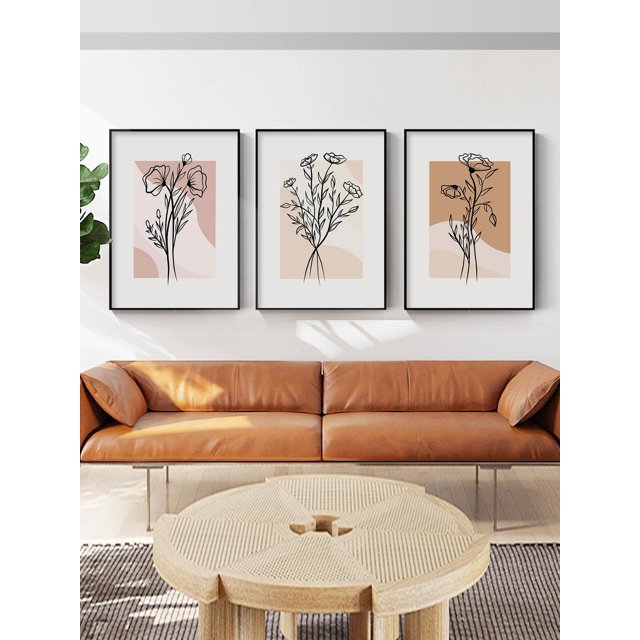 3pcs Floral Pattern Unframed Painting, Abstract Wall Art Prints For Home Decor