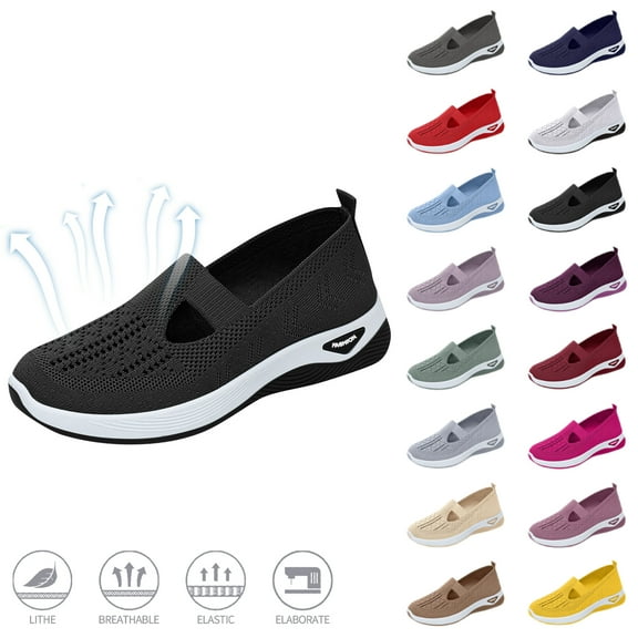 XDDLITP Women's Woven Orthopedic Walking Shoes Soft Mesh Upper Breathable & Lightweight Slip-On Design with Arch Support Perfect for Sports & Everyday Comfort,Black 43(US-10)