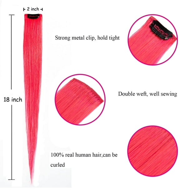 Flying Beauty pink hair extensions18 Inches 5 Pcs Colored Party Highlights Straight Hair Clip in Human Hair Extensions in Multiple Colors