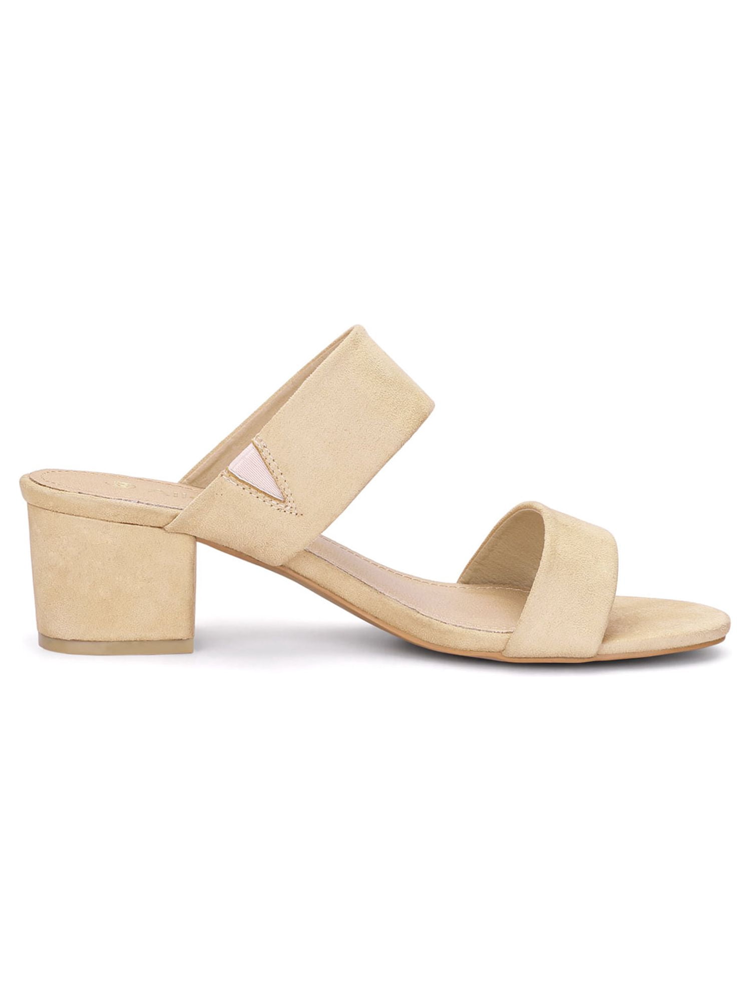 DARING DIVA Stylish Women's Block Heel Dual Straps Slide Sandals 7.5 Beige