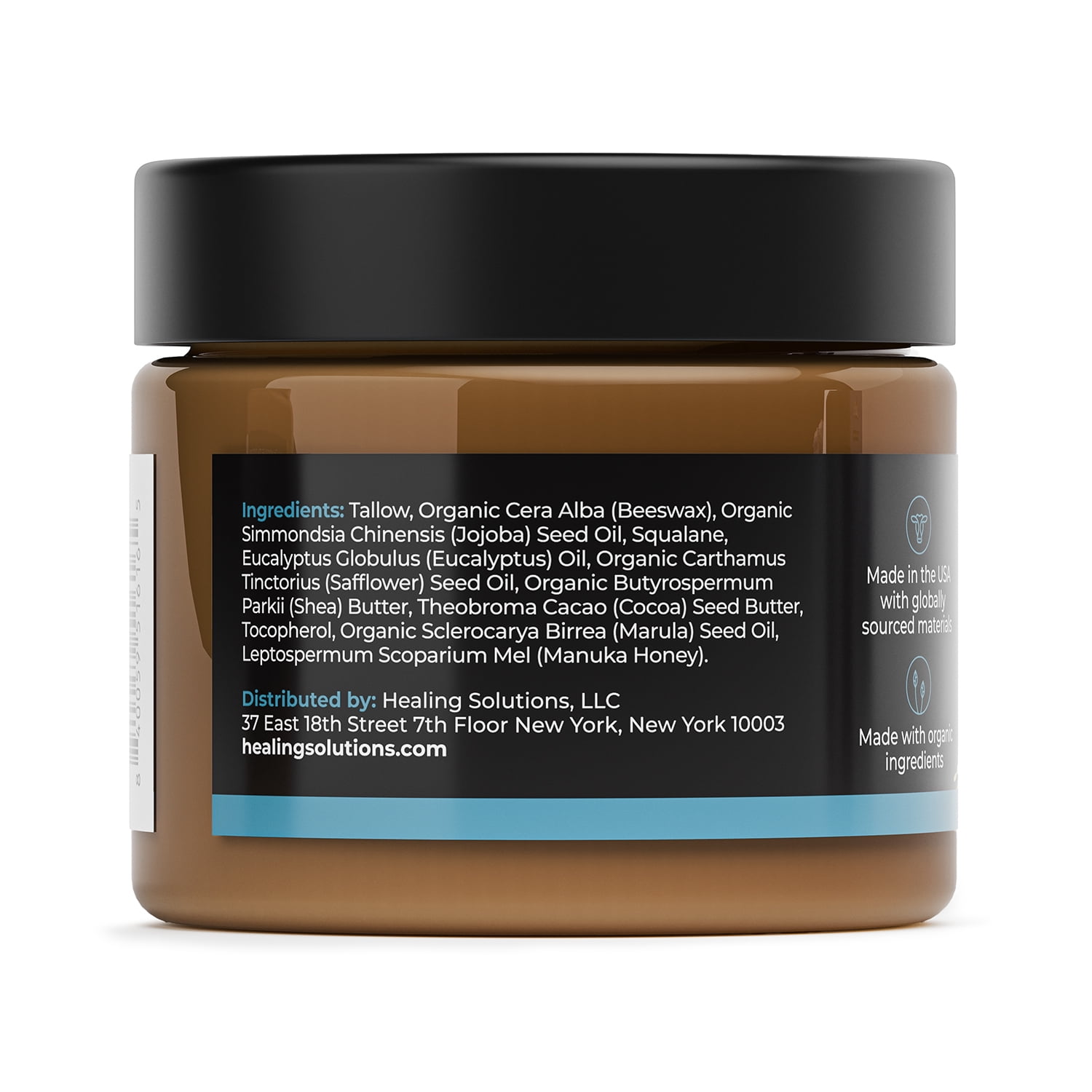 Healing Solutions Whipped Beef Tallow & Honey Balm – Unscented, All-Natural Moisturizer for Face & Body, 1.8 oz