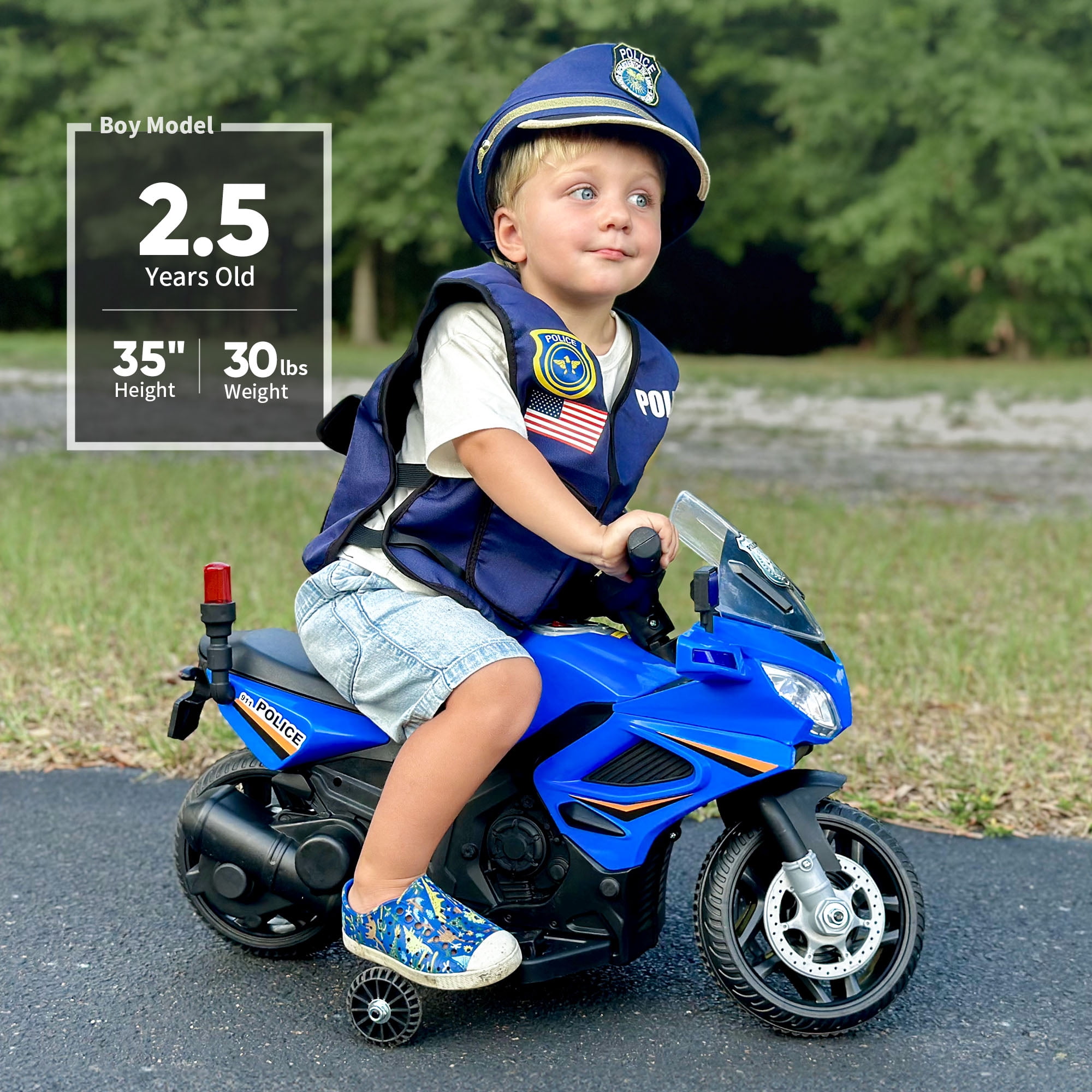 Hikiddo 6V Kids Motorcycle, Electric Ride on Toys Police Motorcycle for Toddlers with Music, Training Wheels