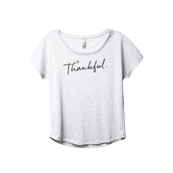 Thankful Cursive Women's Fashion Slouchy Dolman T-Shirt Tee Heather White Small