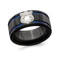 thumbnail image 1 of Mens Black Titanium with Silver Police Shield Band Ring (10mm), 1 of 4