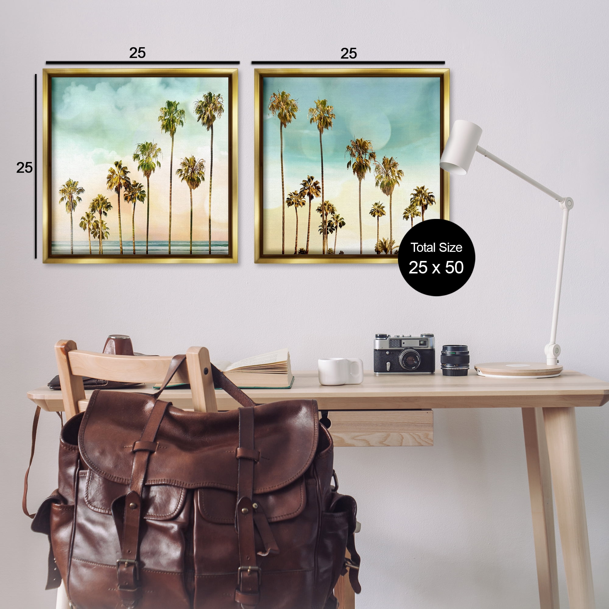 Stupell Industries Tropical Palms Increasing Heights Landscape & Nature Painting Gold Floater Framed Canvas Art Print Wall Art, 25 x 25, Set of 2