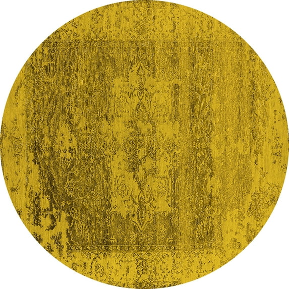 Ahgly Company Machine Washable Indoor Round Oriental Yellow Industrial Area Rugs, 5' Round