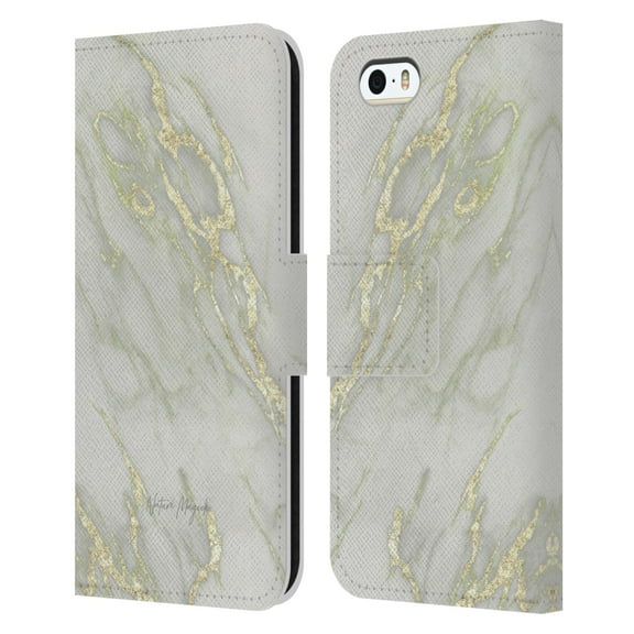 Head Case Designs Officially Licensed Nature Magick Marble Metallics Yellow Leather Book Wallet Case Cover Compatible with Apple iPhone 5 / 5s / iPhone SE 2016